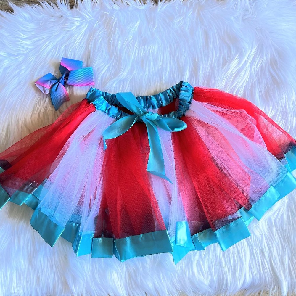 Girls Red/Teal Princess Ballet Dance Skirt Ruffle Tiered Tutus w/Matching Bow